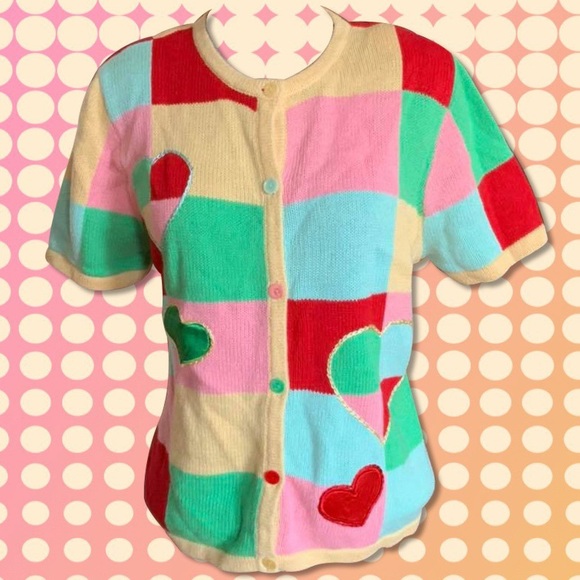 Vintage Breckinridge Pastel Heart Sweater - Picture 1 of 3